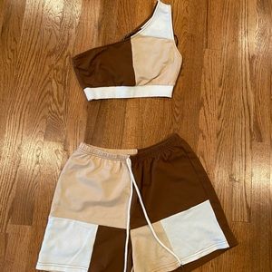 SHEIN Brown & White Two-Piece Set